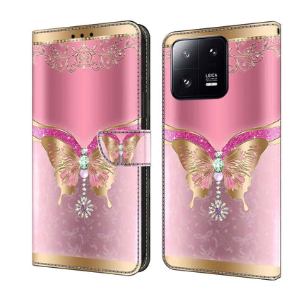 For Xiaomi 13 Pro Crystal 3D Shockproof Protective Leather Phone Case(Pink Bottom Butterfly) - 13 Pro Cases by PMC Jewellery | Online Shopping South Africa | PMC Jewellery