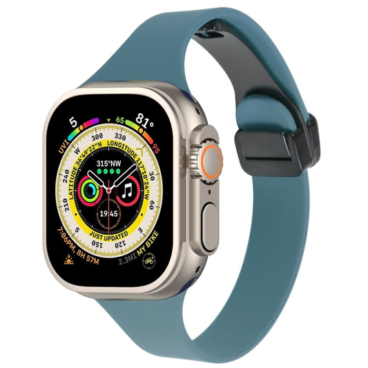 For Apple Watch Ultra 49mm Magnetic Buckle Slim Silicone Watch Band(Light Green) - Watch Bands by PMC Jewellery | Online Shopping South Africa | PMC Jewellery