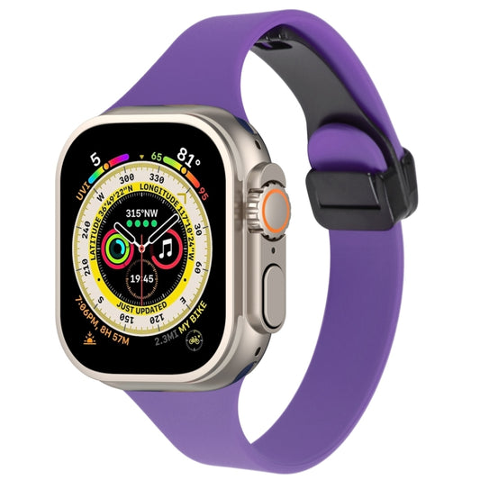 For Apple Watch Ultra 49mm Magnetic Buckle Slim Silicone Watch Band(Dark Purple) - Watch Bands by PMC Jewellery | Online Shopping South Africa | PMC Jewellery