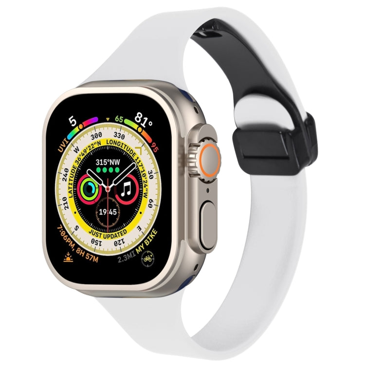 For Apple Watch Ultra 49mm Magnetic Buckle Slim Silicone Watch Band(White) - Watch Bands by PMC Jewellery | Online Shopping South Africa | PMC Jewellery