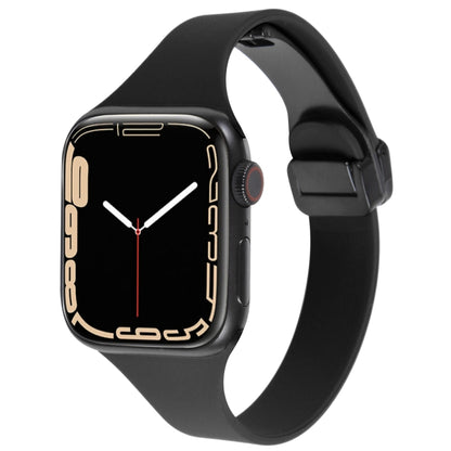 For Apple Watch 8 41mm Magnetic Buckle Slim Silicone Watch Band(Black) - Watch Bands by PMC Jewellery | Online Shopping South Africa | PMC Jewellery