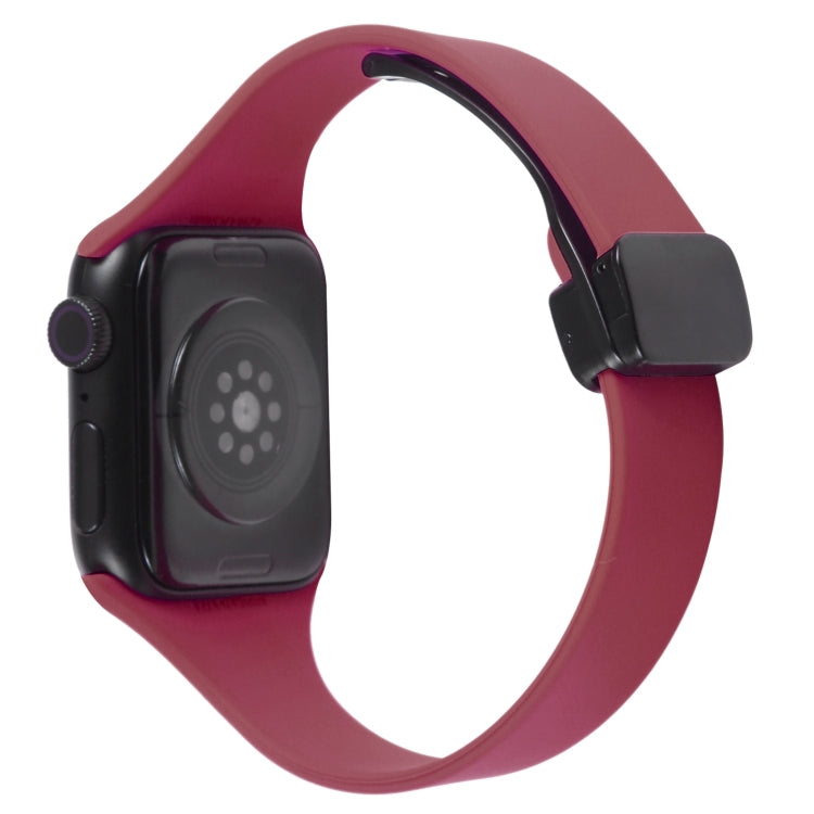 For Apple Watch 8 45mm  Magnetic Buckle Slim Silicone Watch Band(Wine Red) - Watch Bands by PMC Jewellery | Online Shopping South Africa | PMC Jewellery