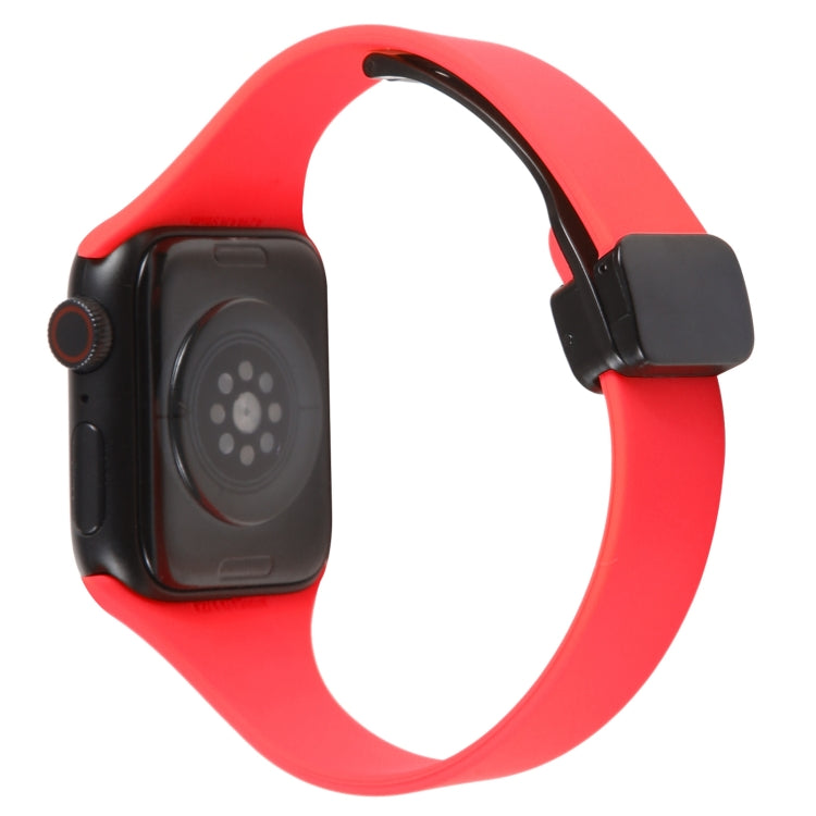 For Apple Watch 8 45mm  Magnetic Buckle Slim Silicone Watch Band(Red) - Watch Bands by PMC Jewellery | Online Shopping South Africa | PMC Jewellery