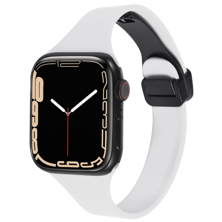 For Apple Watch 8 45mm  Magnetic Buckle Slim Silicone Watch Band(White) - Watch Bands by PMC Jewellery | Online Shopping South Africa | PMC Jewellery