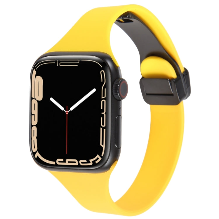 For Apple Watch SE 2022 44mm Magnetic Buckle Slim Silicone Watch Band(Yellow) - Watch Bands by PMC Jewellery | Online Shopping South Africa | PMC Jewellery