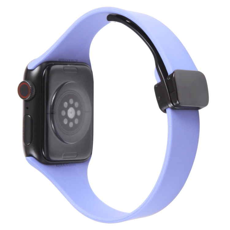 For Apple Watch SE 2022 44mm Magnetic Buckle Slim Silicone Watch Band(Light Purple) - Watch Bands by PMC Jewellery | Online Shopping South Africa | PMC Jewellery