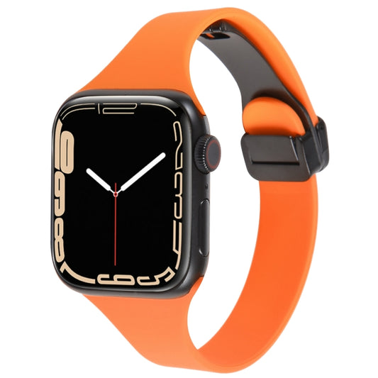 For Apple Watch 7 41mm Magnetic Buckle Slim Silicone Watch Band(Orange) - Watch Bands by PMC Jewellery | Online Shopping South Africa | PMC Jewellery