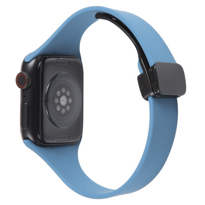 For Apple Watch 5 44mm Magnetic Buckle Slim Silicone Watch Band(Blue) - Watch Bands by PMC Jewellery | Online Shopping South Africa | PMC Jewellery