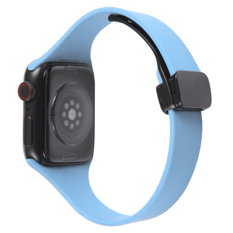 For Apple Watch 5 40mm Magnetic Buckle Slim Silicone Watch Band(Light Blue) - Watch Bands by PMC Jewellery | Online Shopping South Africa | PMC Jewellery