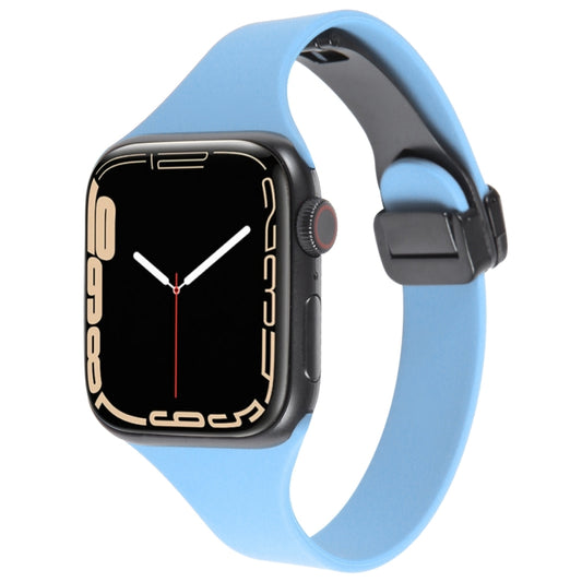 For Apple Watch 3 42mm Magnetic Buckle Slim Silicone Watch Band(Light Blue) - Watch Bands by PMC Jewellery | Online Shopping South Africa | PMC Jewellery