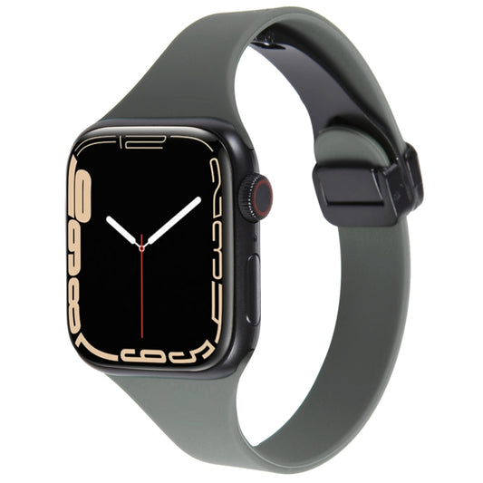 For Apple Watch 3 42mm Magnetic Buckle Slim Silicone Watch Band(Army Green) - Watch Bands by PMC Jewellery | Online Shopping South Africa | PMC Jewellery