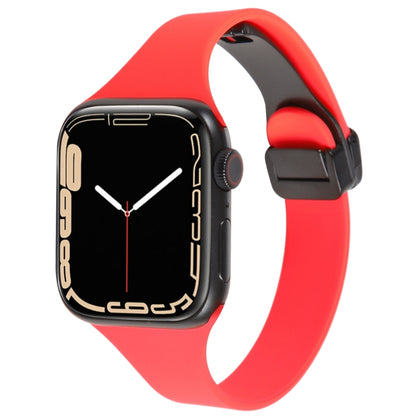 For Apple Watch 42mm Magnetic Buckle Slim Silicone Watch Band(Red) - Watch Bands by PMC Jewellery | Online Shopping South Africa | PMC Jewellery