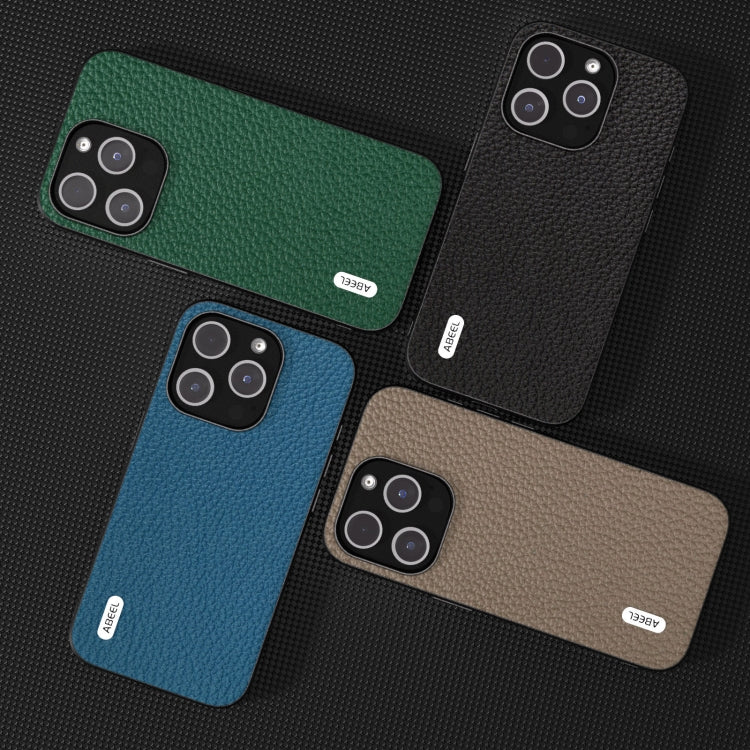For iPhone 14 Pro Max ABEEL Genuine Leather Litchi Texture Phone Case(Blue) - free shipping - PMC TechLife - Order now!
