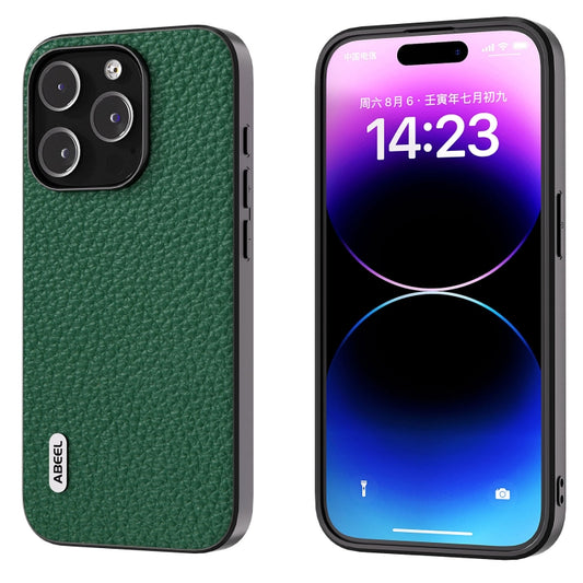 For iPhone 15 Pro ABEEL Genuine Leather Litchi Texture Phone Case(Green) - iPhone 15 Pro Cases by PMC Jewellery | Online Shopping South Africa | PMC Jewellery