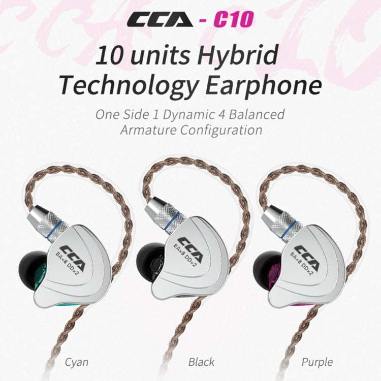 CCA CCA-C10 3.5mm Gold Plated Plug Ten Unit Hybrid Wire-controlled In-ear Earphone, Type:without Mic(Sapphire Cyan) - In Ear Wired Earphone by CCA | Online Shopping South Africa | PMC Jewellery