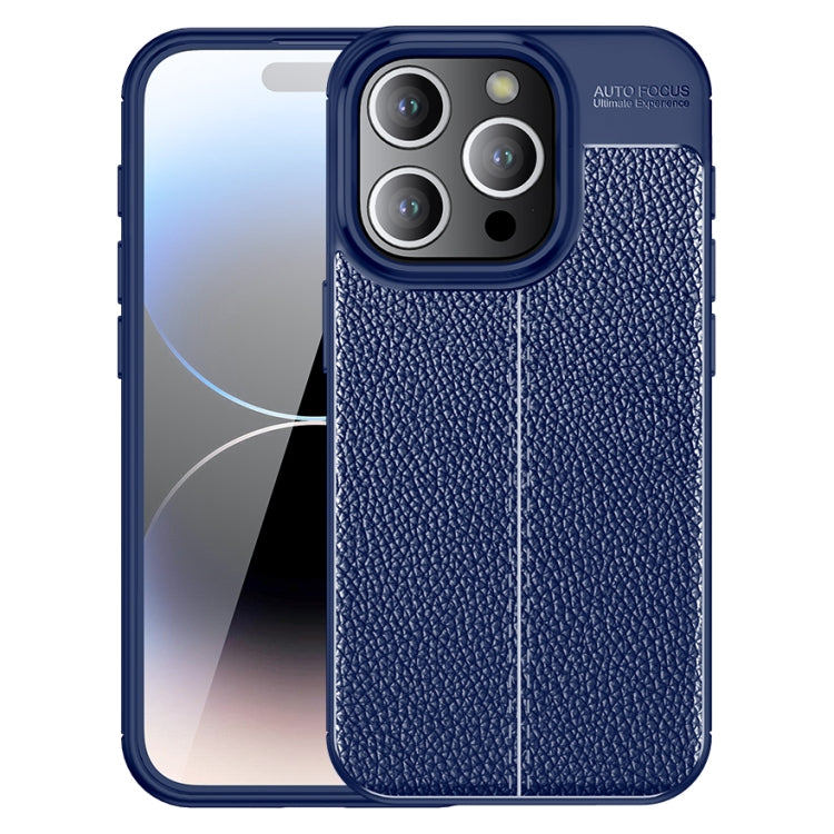 For iPhone 15 Pro Litchi Texture Shockproof TPU Phone Case(Blue) - iPhone 15 Pro Cases by PMC Jewellery | Online Shopping South Africa | PMC Jewellery