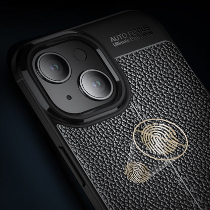 For iPhone 15 Litchi Texture Shockproof TPU Phone Case(Black) - iPhone 15 Cases by PMC Jewellery | Online Shopping South Africa | PMC Jewellery