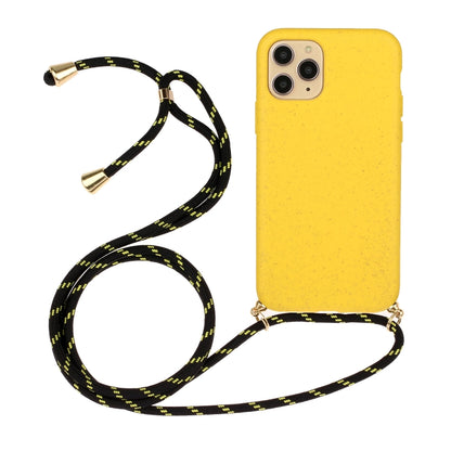 For iPhone 15 Pro Wheat Straw Material + TPU Phone Case with Lanyard(Yellow) - iPhone 15 Pro Cases by PMC Jewellery | Online Shopping South Africa | PMC Jewellery