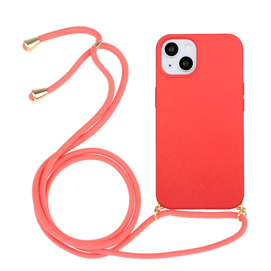 For iPhone 15 Plus Wheat Straw Material + TPU Phone Case with Lanyard(Red) - iPhone 15 Plus Cases by PMC Jewellery | Online Shopping South Africa | PMC Jewellery