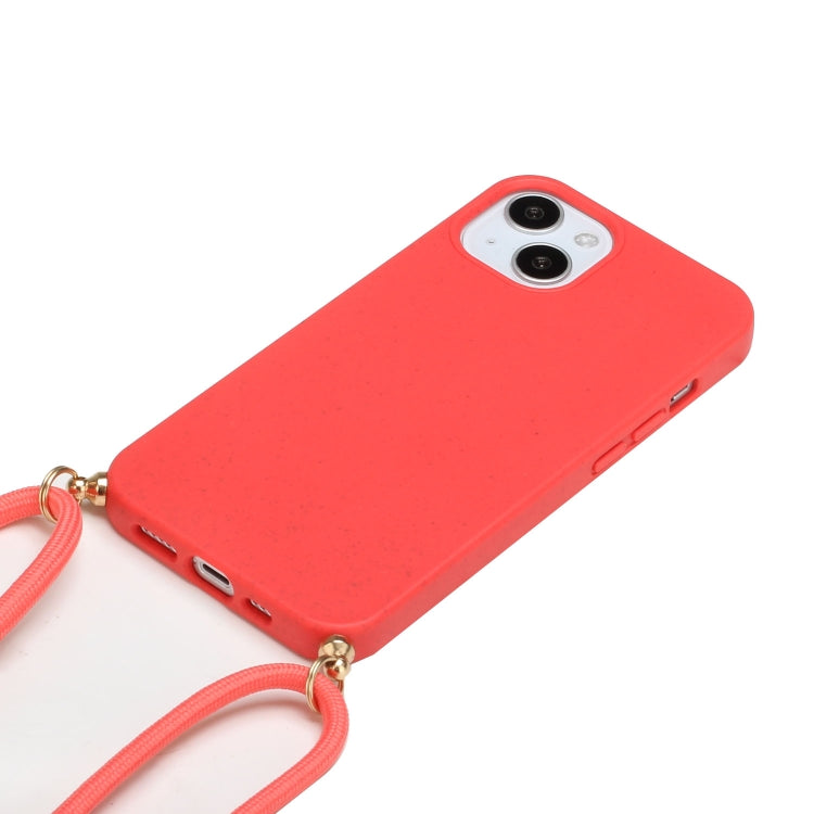 For iPhone 15 Plus Wheat Straw Material + TPU Phone Case with Lanyard(Red) - iPhone 15 Plus Cases by PMC Jewellery | Online Shopping South Africa | PMC Jewellery