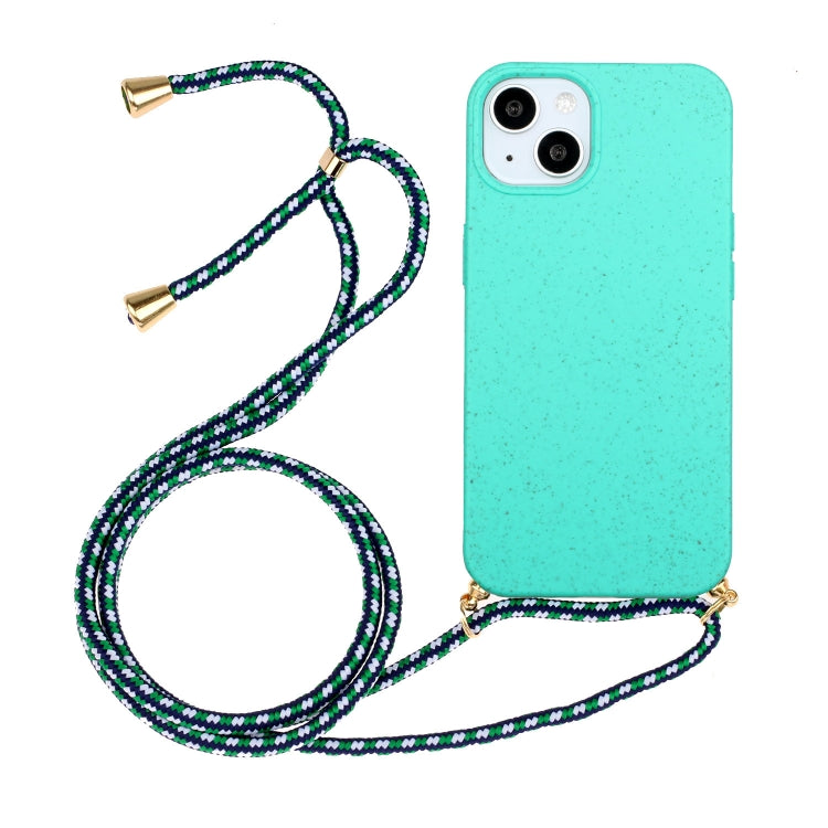 For iPhone 15 Wheat Straw Material + TPU Phone Case with Lanyard(Green) - iPhone 15 Cases by PMC Jewellery | Online Shopping South Africa | PMC Jewellery