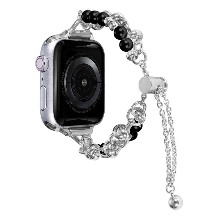 For Apple Watch 4 40mm Pearl Bracelet Metal Watch Band(Silver Black) - Watch Bands by PMC Jewellery | Online Shopping South Africa | PMC Jewellery