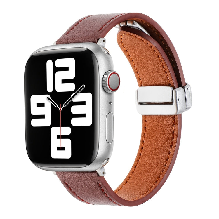 For Apple Watch 7 41mm Magnetic Buckle Skin Feel Leather Watch Band(Wine Red) - Watch Bands by PMC Jewellery | Online Shopping South Africa | PMC Jewellery