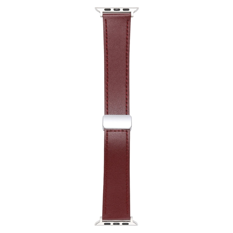 For Apple Watch 7 41mm Magnetic Buckle Skin Feel Leather Watch Band(Wine Red) - Watch Bands by PMC Jewellery | Online Shopping South Africa | PMC Jewellery