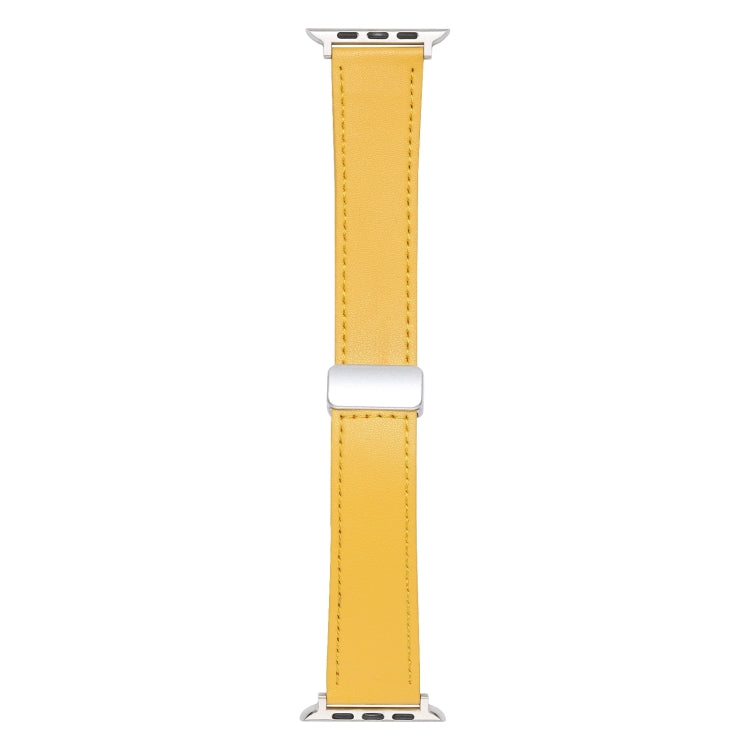 For Apple Watch 7 41mm Magnetic Buckle Skin Feel Leather Watch Band(Yellow) - Watch Bands by PMC Jewellery | Online Shopping South Africa | PMC Jewellery