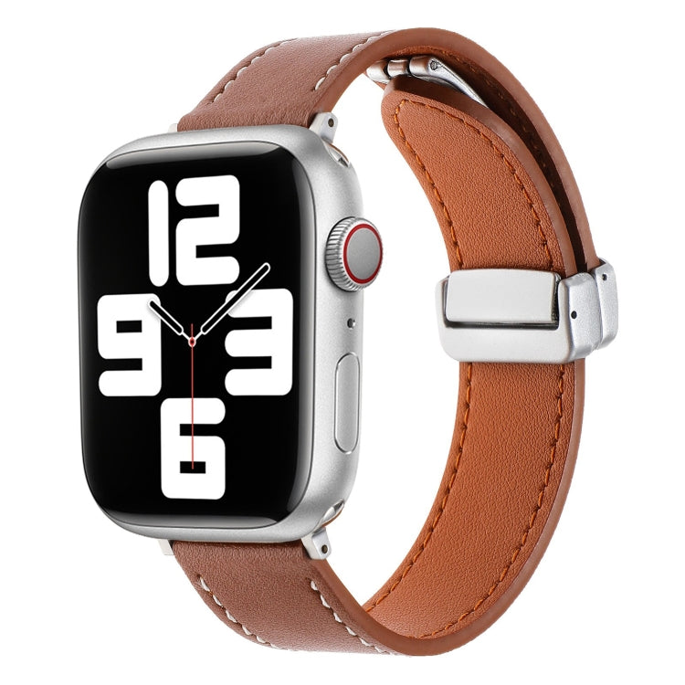 For Apple Watch SE 40mm Magnetic Buckle Skin Feel Leather Watch Band(Brown) - Watch Bands by PMC Jewellery | Online Shopping South Africa | PMC Jewellery