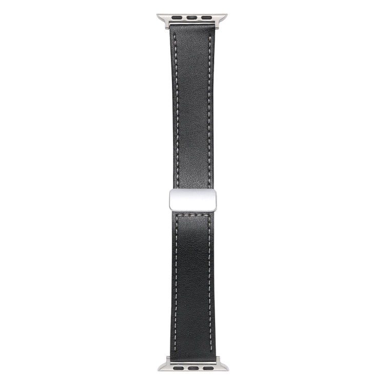 For Apple Watch SE 44mm Magnetic Buckle Skin Feel Leather Watch Band(Black) - Watch Bands by PMC Jewellery | Online Shopping South Africa | PMC Jewellery