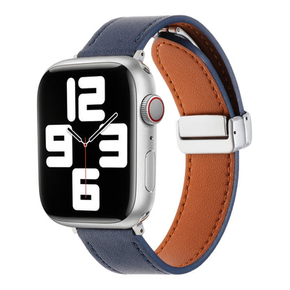 For Apple Watch 4 40mm Magnetic Buckle Skin Feel Leather Watch Band(Dark Blue) - Watch Bands by PMC Jewellery | Online Shopping South Africa | PMC Jewellery