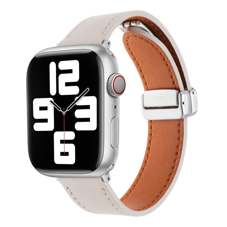 For Apple Watch 3 38mm Magnetic Buckle Skin Feel Leather Watch Band(Apricot) - Watch Bands by PMC Jewellery | Online Shopping South Africa | PMC Jewellery