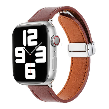 For Apple Watch 2 42mm Magnetic Buckle Skin Feel Leather Watch Band(Wine Red) - Watch Bands by PMC Jewellery | Online Shopping South Africa | PMC Jewellery