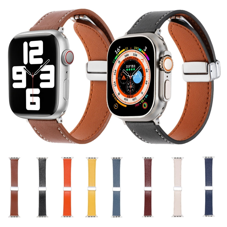 For Apple Watch 38mm Magnetic Buckle Skin Feel Leather Watch Band(Dark Blue) - Watch Bands by PMC Jewellery | Online Shopping South Africa | PMC Jewellery