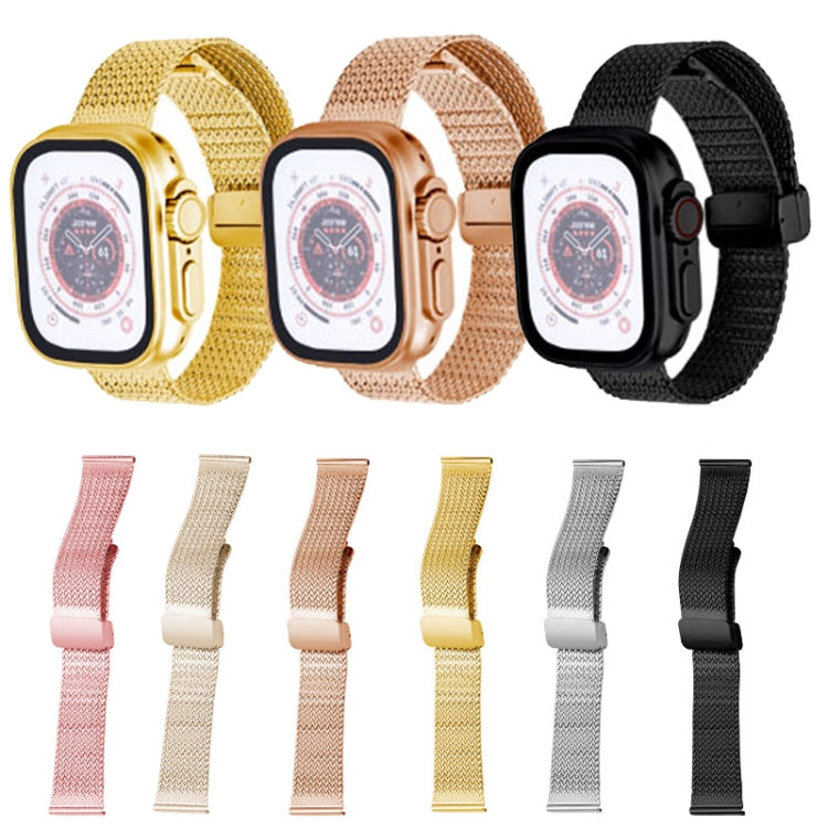 For Apple Watch 8 41mm Magnetic Buckle Herringbone Mesh Metal Watch Band(Pink) - Watch Bands by PMC Jewellery | Online Shopping South Africa | PMC Jewellery