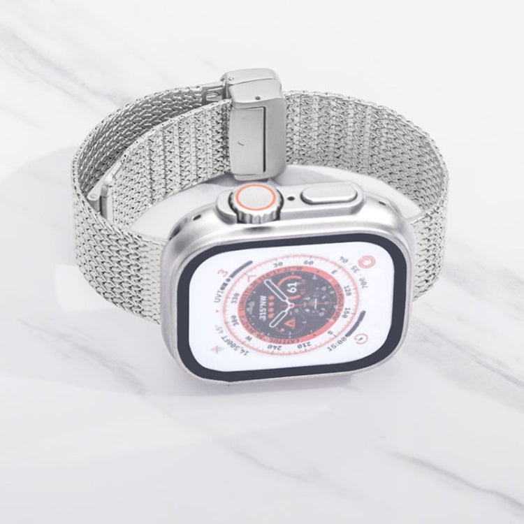 For Apple Watch 38mm Magnetic Buckle Herringbone Mesh Metal Watch Band(Silver) - Watch Bands by PMC Jewellery | Online Shopping South Africa | PMC Jewellery