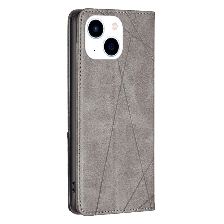 For iPhone 15 Rhombus Texture Magnetic Leather Phone Case(Grey) - iPhone 15 Cases by PMC TechLife | Online Shopping South Africa | PMC TechLife | Buy Now Pay Later Mobicred