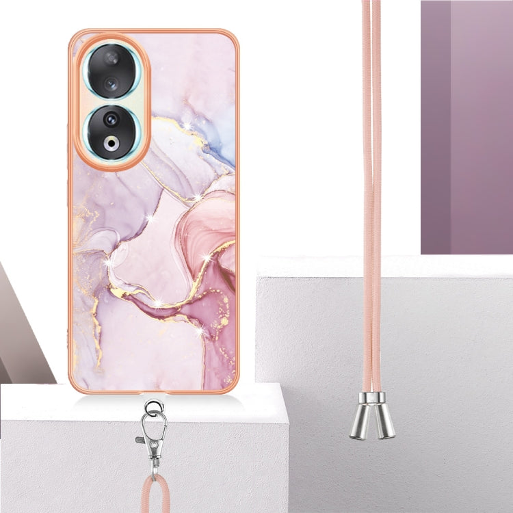 For Honor 90 5G Electroplating Marble Dual-side IMD Phone Case with Lanyard(Rose Gold 005) - free shipping - PMC TechLife - Order now!