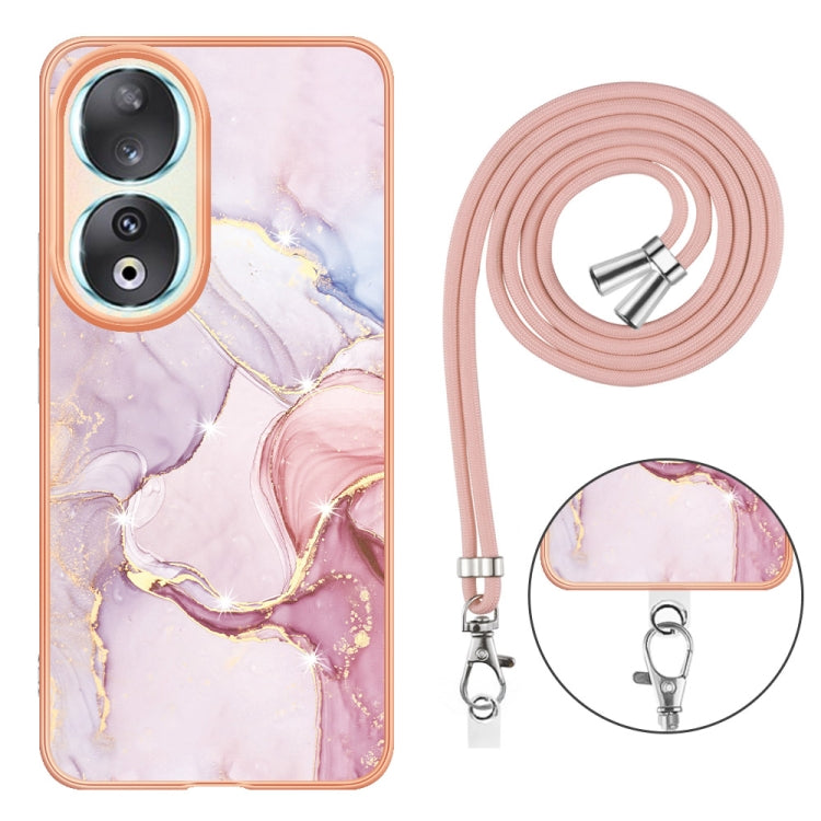 For Honor 90 5G Electroplating Marble Dual-side IMD Phone Case with Lanyard(Rose Gold 005) - free shipping - PMC TechLife - Order now!