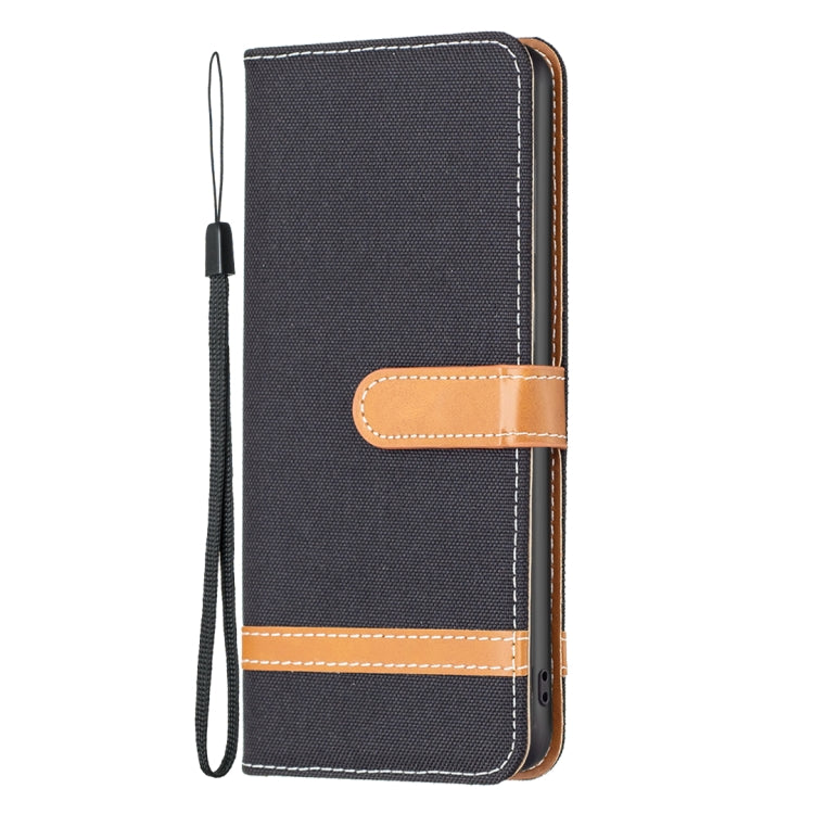 For iPhone 15 Pro Max Color Block Denim Texture Leather Phone Case(Black) - iPhone 15 Pro Max Cases by PMC Jewellery | Online Shopping South Africa | PMC Jewellery