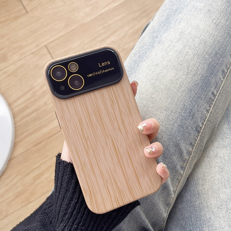 For iPhone 14 Plus Wood Grain TPU Phone Case with Lens Film(Khaki) - iPhone 14 Plus Cases by PMC Jewellery | Online Shopping South Africa | PMC Jewellery