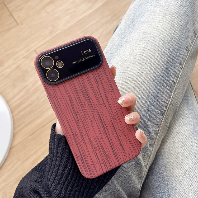 For iPhone 12 Wood Grain TPU Phone Case with Lens Film(Red) - iPhone 12 / 12 Pro Cases by PMC Jewellery | Online Shopping South Africa | PMC Jewellery