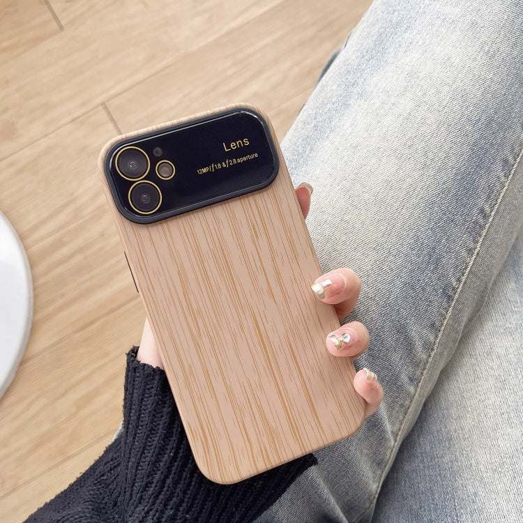 For iPhone 12 Wood Grain TPU Phone Case with Lens Film(Khaki) - iPhone 12 / 12 Pro Cases by PMC Jewellery | Online Shopping South Africa | PMC Jewellery