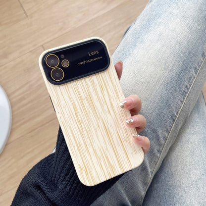 For iPhone 12 Wood Grain TPU Phone Case with Lens Film(Beige) - iPhone 12 / 12 Pro Cases by PMC Jewellery | Online Shopping South Africa | PMC Jewellery