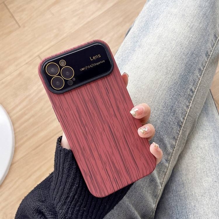 For iPhone 12 Pro Max Wood Grain TPU Phone Case with Lens Film(Red) - iPhone 12 Pro Max Cases by PMC TechLife | Online Shopping South Africa | PMC TechLife