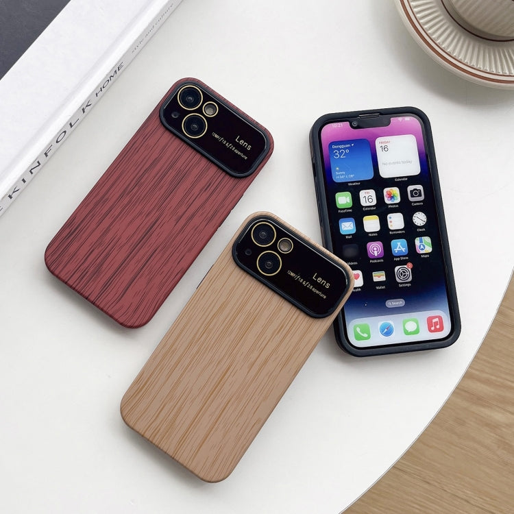 For iPhone 12 Pro Wood Grain TPU Phone Case with Lens Film(Red) - iPhone 12 / 12 Pro Cases by PMC TechLife | Online Shopping South Africa | PMC TechLife
