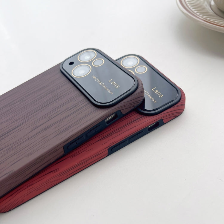 For iPhone 14 Pro Wood Grain TPU Phone Case with Lens Film(Red) - iPhone 14 Pro Cases by PMC Jewellery | Online Shopping South Africa | PMC Jewellery