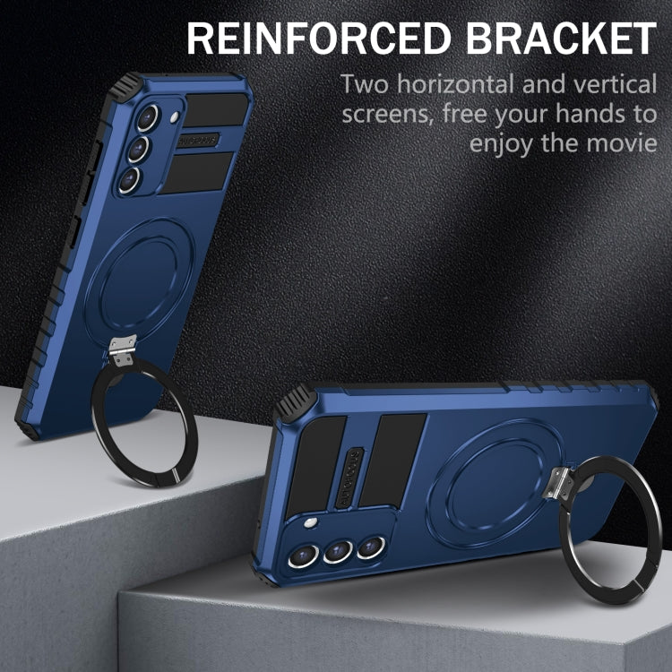 For Samsung Galaxy S21 FE 5G MagSafe Magnetic Holder Phone Case(Blue) - Galaxy S22 Ultra 5G Cases by PMC TechLife | Online Shopping South Africa | PMC TechLife