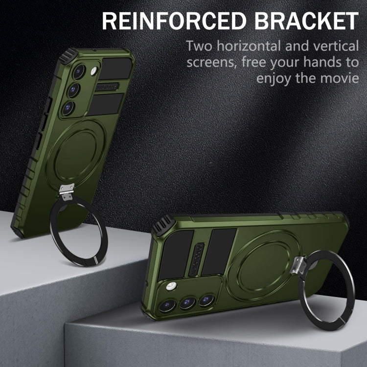 For Samsung Galaxy S22 5G MagSafe Magnetic Holder Phone Case(Green) - Galaxy S22 5G Cases by PMC TechLife | Online Shopping South Africa | PMC TechLife | Buy Now Pay Later Mobicred